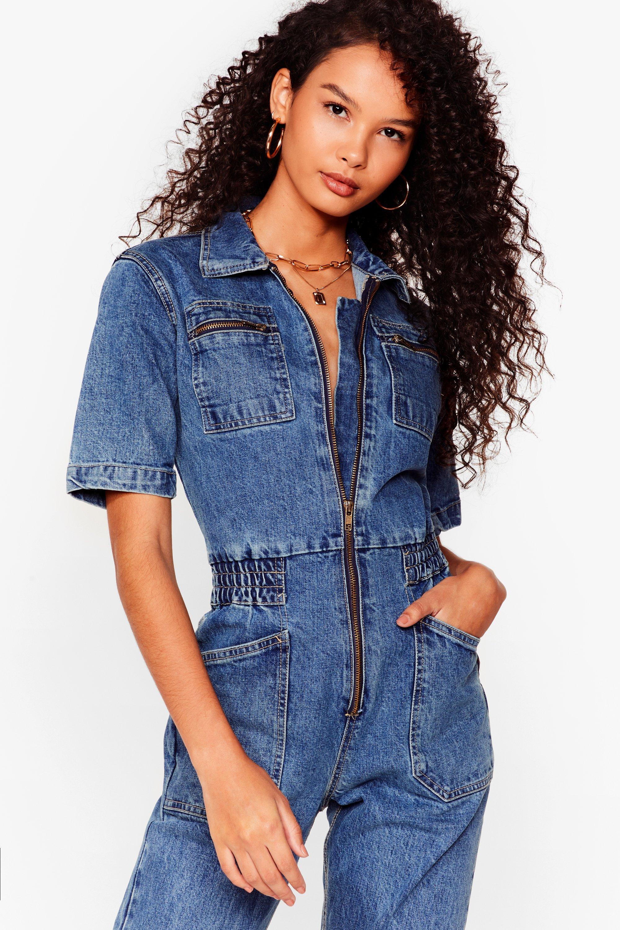 Short sleeve cheap denim boiler suit